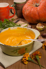 Cooking of soup-puree from pumpkin. Vintage style