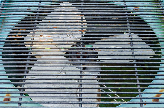Close-up of an exterior  residential air conditioner condensor