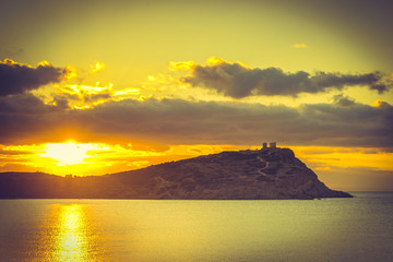 Greek temple of Poseidon at sunrise, Cape Sounio