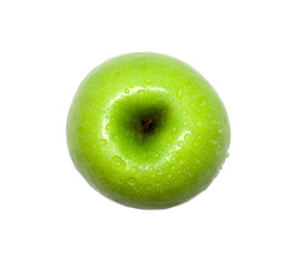 green apple with dew isolated on white background. food, healthy