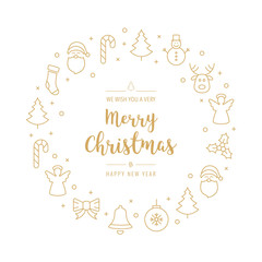 christmas greeting wreath icons elements circle golden isolated background
