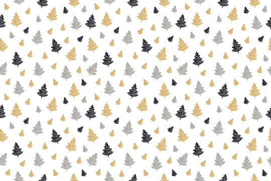 christmas tree seamless pattern scribble drawing isolated background