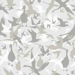 Seamless camouflage with flying birds - obrazy, fototapety, plakaty