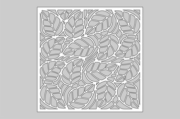 Decorative card for cutting. Leaves foliage
 pattern. Laser cut. Ratio 1:1. Vector illustration.