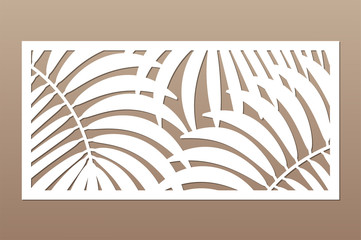 Decorative card for cutting. Leaves foliage palms fern
 pattern. Laser cut. Ratio 1:2. Vector illustration.