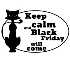 The concept on Black Friday with a motivating phrase and the image of a cat. Vector.