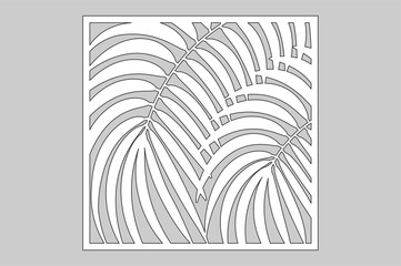 Decorative card for cutting. Leaves foliage palms fern
 pattern. Laser cut. Ratio 1:1. Vector illustration.