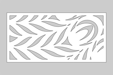 Decorative card for cutting. Leaves foliage feather
pattern. Laser cut. Ratio 1:2. Vector illustration.