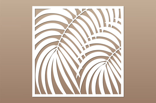 Decorative card for cutting. Leaves foliage palms fern
 pattern. Laser cut. Ratio 1:1. Vector illustration.