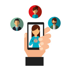 hand with smartphone people social media