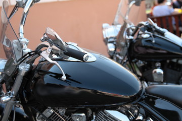 close-up of motorbikes parked up
