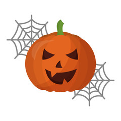 halloween pumpkin with spider web isolated icon