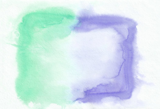 Indigo (iris) and mint (jade) mixed watercolor horizontal gradient background. It's useful for greeting cards, valentines, letters. Abstract art style handicraft pattern