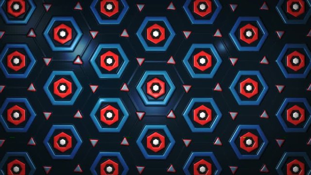 3d Abstract background loop, Abstract Hexagon Geometric Surface Loop, Futuristic technological interface background, Dark hexagon cell, technology background loop. Music background