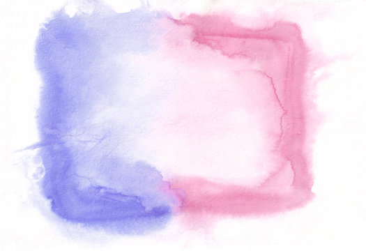 Abstract magenta (raspberry pink) and dark blue (denim) mixed watercolor background. It's useful for greeting cards, valentines, letters. Horizontal gradient art style handicraft pattern.