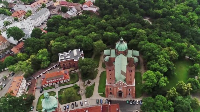 Areal shoot of the top Cathedral of the Blessed Virgin Mary of Masovia, in Plock, Poland.