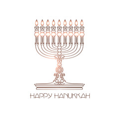 Happy Hanukkah. Vector detailed menorah isolated on white.