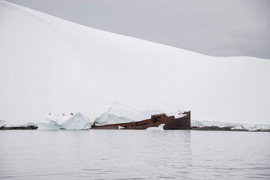 Old rusty wreck in Antarctica