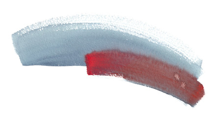 Light blue and dark red double brush stroke painted in watercolor on clean white background