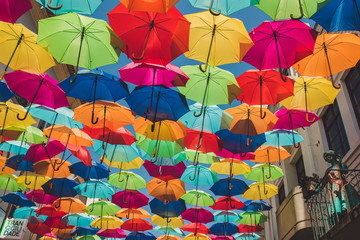 Fototapeta na wymiar Umbrella Sky Project, Agueda, Portugal