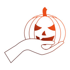 hand with halloween pumpkin isolated icon