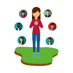 girl standing with smartphone social media people