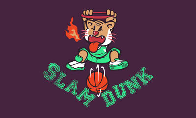 Basketball tiger player slam dunk