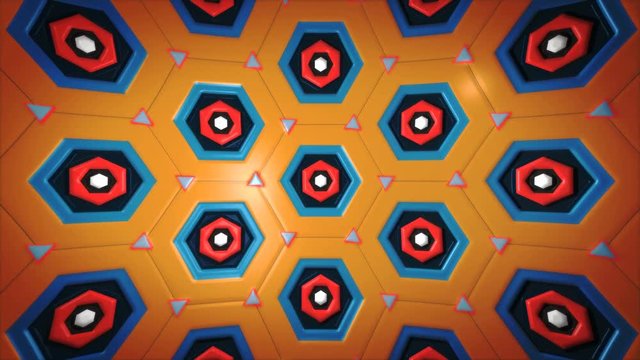 3d Abstract background loop, Abstract Hexagon Geometric Surface Loop, Futuristic technological interface background, orange hexagon cell, technology background loop. Music background