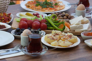 travel concept setup with traditional turkish breakfast