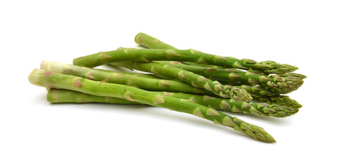 Delicious fresh green asparagus on white background