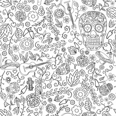 Floral garden. Holiday illustration for Day of the dead or Halloween.