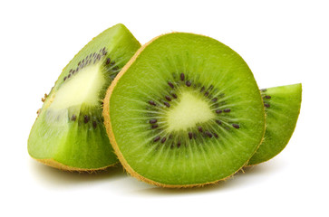 Fototapeta na wymiar Kiwi fruit sliced segments isolated on white background cutout