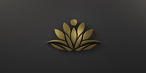 Gold Lotus Person Logo. 3D Render illustration