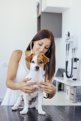 woman practicing medical skills on a dog