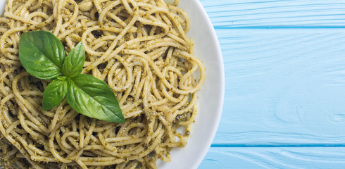 Pasta spaghetti with sauce pesto