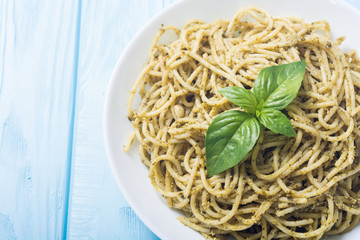 Pasta spaghetti with sauce pesto