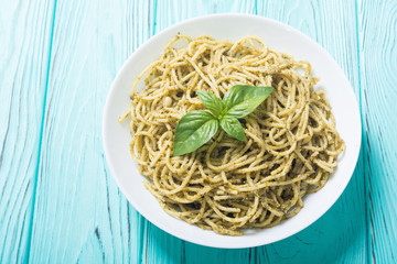 Pasta spaghetti with sauce pesto