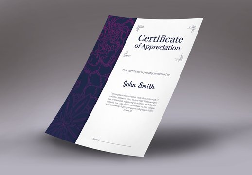 Certificate Layout with Floral Sidebar
