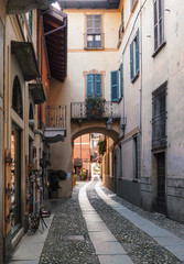 Fototapeta na wymiar visit the pedestrian area of the picturesque Piedmontese village Orta San Giulio, Italy