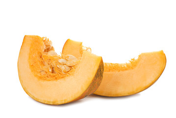 Fresh raw pumpkin slices isolated on white