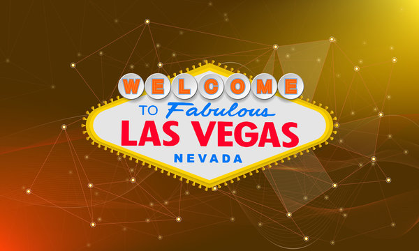 Classic retro Welcome to Las Vegas sign on colorful background. Simple modern vector style illustration.