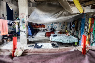 Bihac, BiH, September 01, 2018 - Migrants and refugees live in hard condition in camp in Bihać....