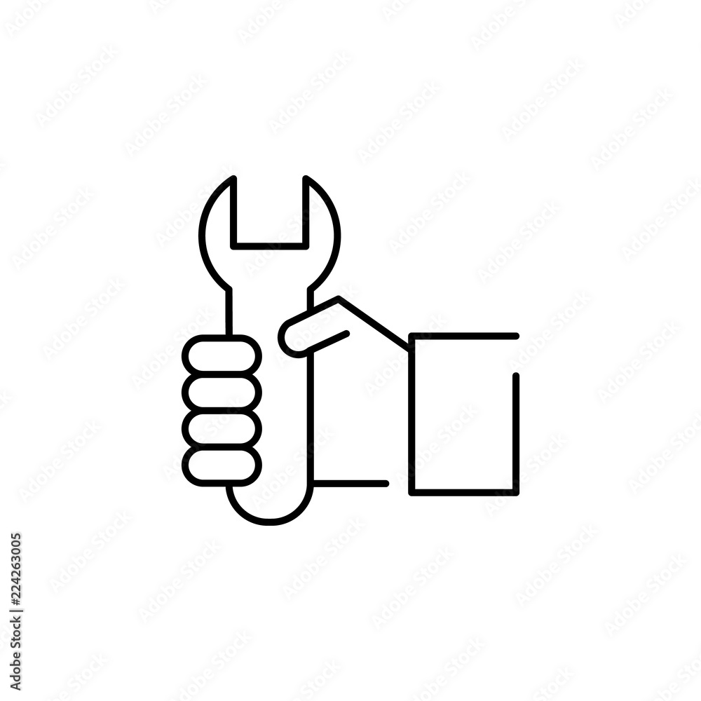 Poster wrench in hand icon. element of construction for mobile concept and web apps illustration. thin line