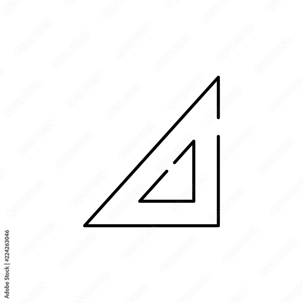 Poster triangular ruler icon. element of construction for mobile concept and web apps illustration. thin li