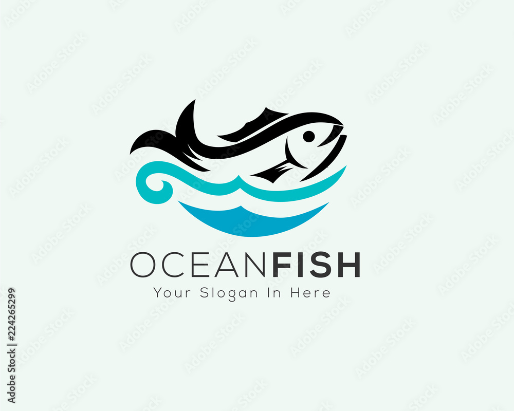 Canvas Prints fresh fish logo with wave water