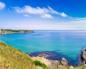 Fototapeta premium Beach of the Black Sea in Sinemorets, Bulgaria.View of coast near Sinemorets in Bulgaria..