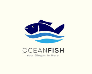 Fresh fish with wave water logo