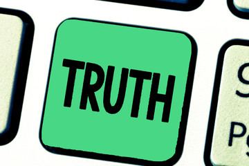 Word writing text Truth. Business concept for the quality or state being true opposite of lying...
