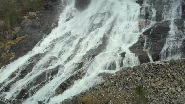 Static Drone View of the Famous Furebergfossen Waterfall in Norway