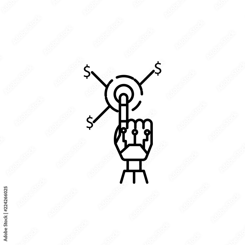Poster earning robot hand concept line icon. simple element illustration. earning robot hand concept outlin